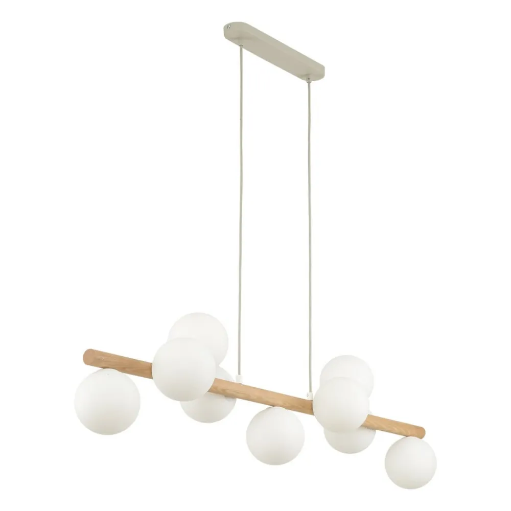 Pendellamper|Pendellamper ^ TK Lighting Estera hængelampe, opalglas, træ, 9 lyskilder