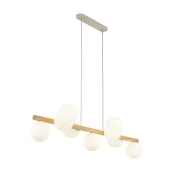 Pendellamper|Pendellamper ^ TK Lighting Estera hængelampe, opalglas, træ, 9 lyskilder