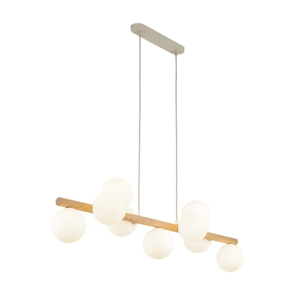 Pendellamper|Pendellamper ^ TK Lighting Estera hængelampe, opalglas, træ, 9 lyskilder