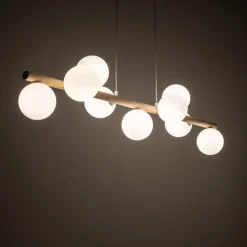 Pendellamper|Pendellamper ^ TK Lighting Estera hængelampe, opalglas, træ, 9 lyskilder