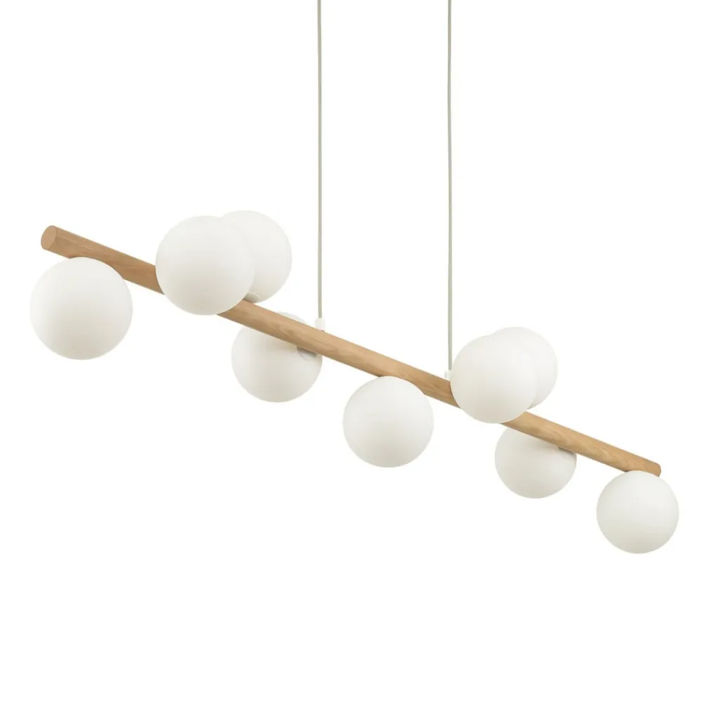 Pendellamper|Pendellamper ^ TK Lighting Estera hængelampe, opalglas, træ, 9 lyskilder