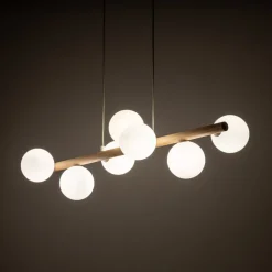 TK Lighting Pendellamper|Pendellamper > Estera hængelampe, opalglas, træ, 7 lyskilder