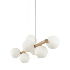 TK Lighting Pendellamper|Pendellamper > Estera hængelampe, opalglas, træ, 7 lyskilder
