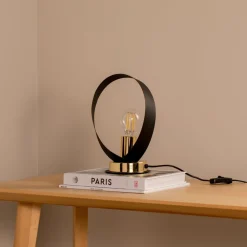 Bordlamper ^ Euluna bordlampe Petla, sort/guld, metal, Ø 19 cm
