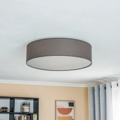 Loftlamper ^ Euluna rulleloft, jordfarvet stofskærm, Ø50cm