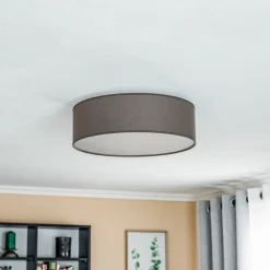 Euluna Loftlamper > rulleloft, jordfarvet stofskærm, Ø40cm