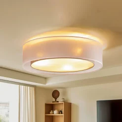Loftlamper ^ Euluna Tibu loftlampe, tekstil, Ø50cm, jordfarvet