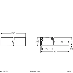 Led Strips ^ EVN APFL1 alu-fliseprofil, ensidet, 200cmx3,7cm