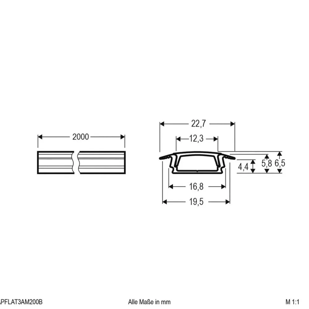 EVN Led Strips > APFLAT3 alu-profil, 200 cm T-profil, sort