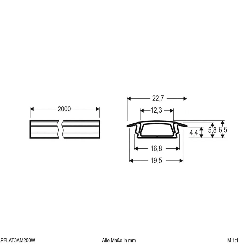 Led Strips ^ EVN APFLAT3 alu-profil, 200 cm T-profil, hvid