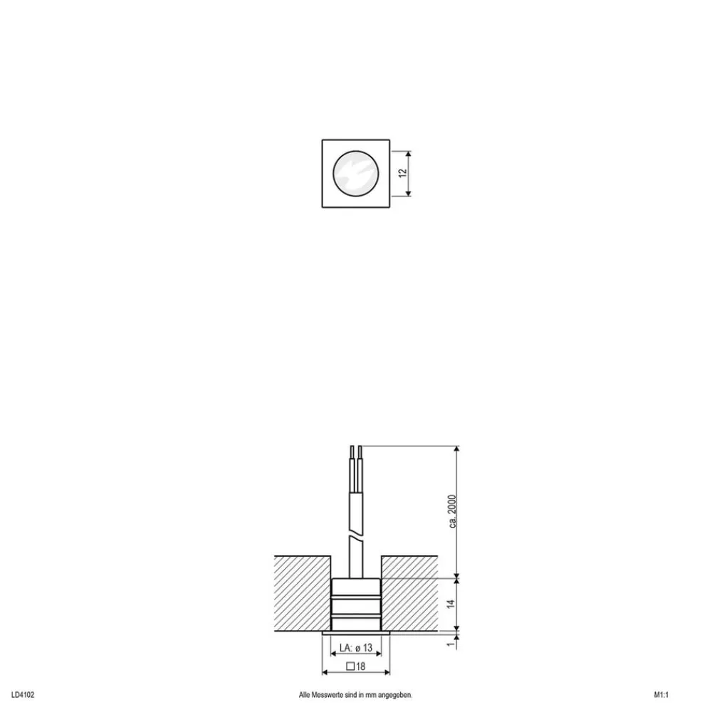 Loftlamper|Indbygningsspots ^ EVN LD4102 lampe 12V IP68 1,8x1,8cm 0,2 W 830
