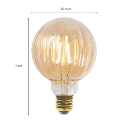 Dæmpbar Led-Pære|Filament Pære ^ Lucande E27 3,8W LED-pære G95, 2700K, 340lm, riller ravfarvet