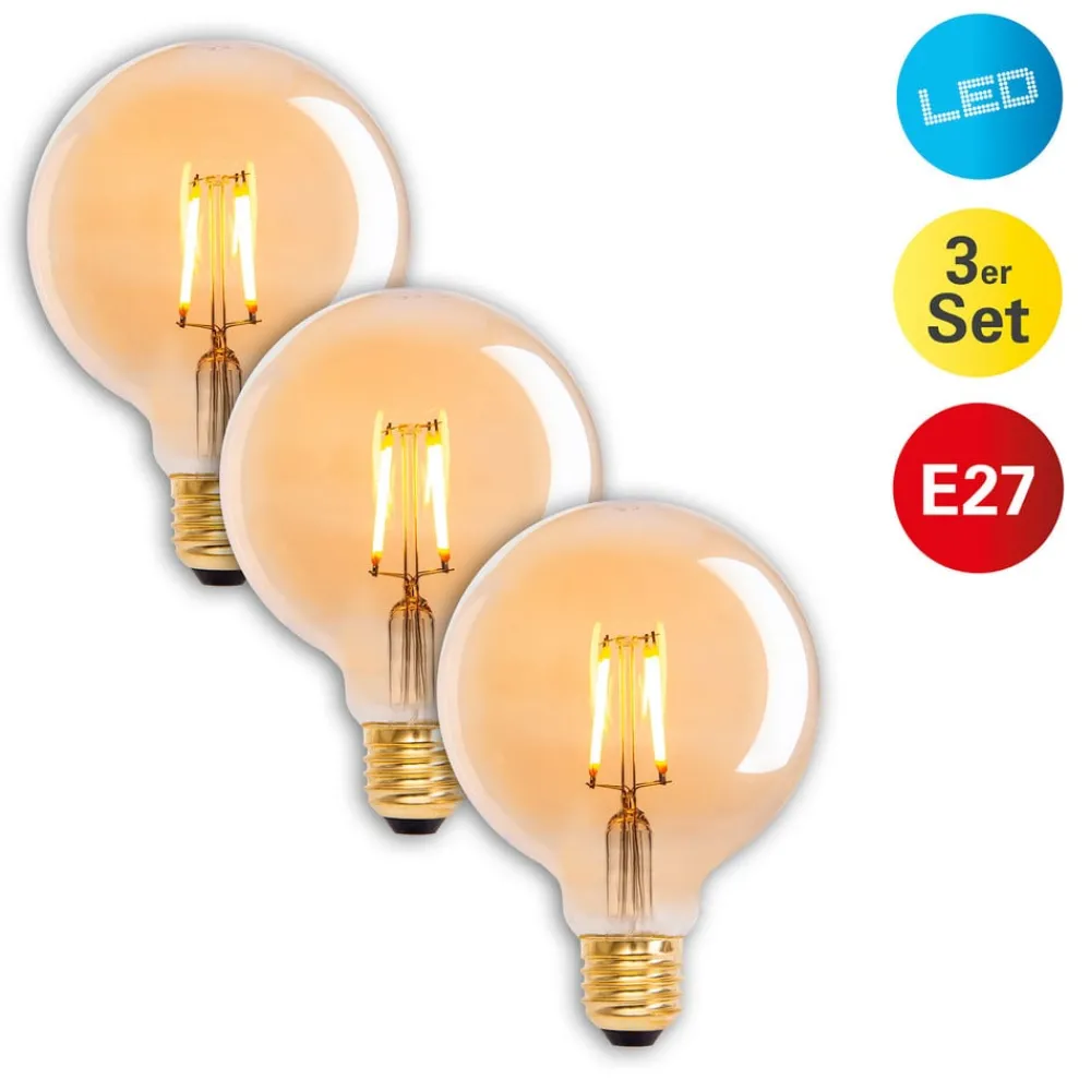 Näve Filament Pære > E27 4,1 W 310lm LED-globepære varmhvid guld 3 stk