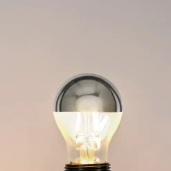 Dæmpbar Led-Pære|Filament Pære ^ Lucande E27 3,5W topforspejlet LED-pære A60, 2700K sølv