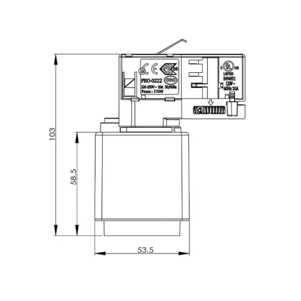 Deko-Light Skinnesystem > 3-fase skinne D Adapter til ledningsudtag, grå, 1380 W