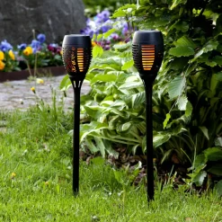 STAR TRADING Dekorationsbelysning|Solcellelamper > Flame solcelle LED-lampe m. jordspyd, sæt m. 2 stk