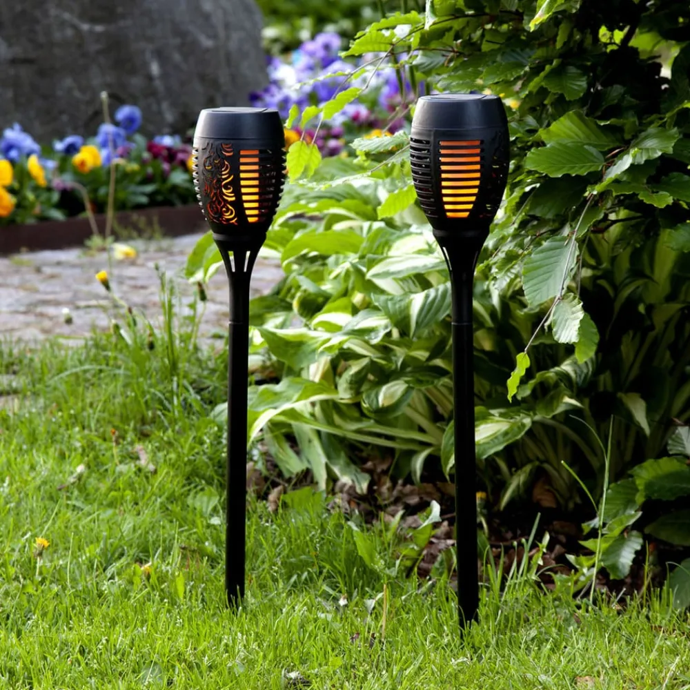 STAR TRADING Dekorationsbelysning|Solcellelamper > Flame solcelle LED-lampe m. jordspyd, sæt m. 2 stk