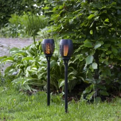 STAR TRADING Dekorationsbelysning|Solcellelamper > Flame solcelle LED-lampe m. jordspyd, sæt m. 2 stk