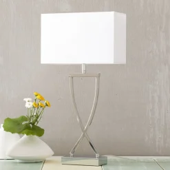 FISCHER & HONSEL Bordlamper > Flot tekstil-bordlampe Anni, krom/hvid