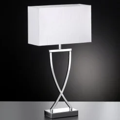 FISCHER & HONSEL Bordlamper > Flot tekstil-bordlampe Anni, krom/hvid