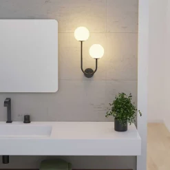 Forlight Væg- Og Spejllamper|Væglamper > væglampe Sfera Double, sort, glas, bredde 23 cm