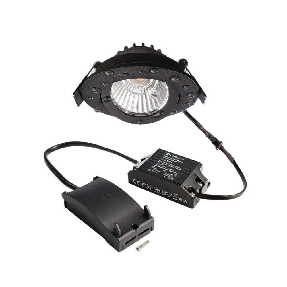 Deko-Light Indbygningsspots|Loftlamper > Forsænket loftlampe Dione, IP44, 2.700 K, sort, dæmpbar