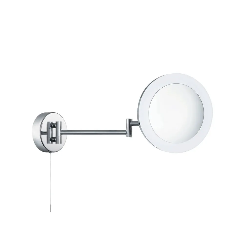 Møbel Og Interiør ^ Searchlight Forstørrende LED-spejl, kromfarvet/frostet, IP44, Ø 20 cm