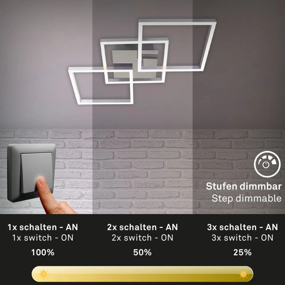 Briloner Loftlamper|Loftlamper > Frame LED-loftlampe, step-dim, krom-alu 76x37cm