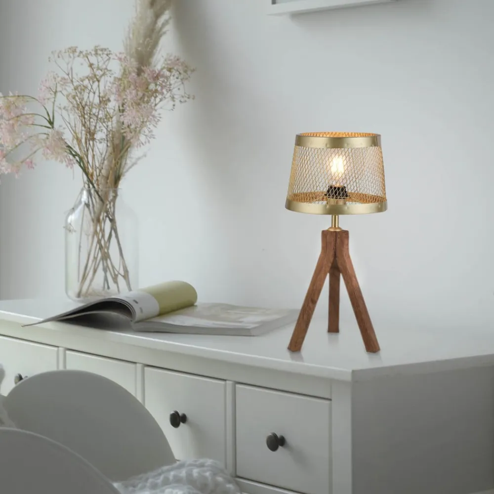 Bordlamper ^ JUST LIGHT. GmbH Frederik bordlampe i træ, trefod