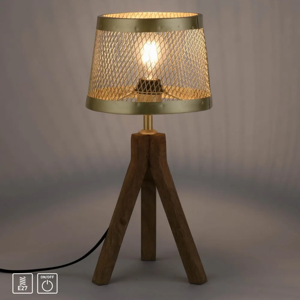 Bordlamper ^ JUST LIGHT. GmbH Frederik bordlampe i træ, trefod