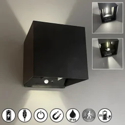 FH Lighting Væglampe Med Sensor > Genopladelig LED-væglampe Magnetics, sort, 120°, op/ned, sensor