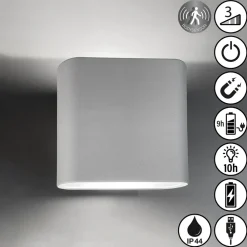 Væglampe Med Sensor ^ FH Lighting Genopladelig LED-væglampe Magnetics, sølv, op & ned, bredde 10 cm