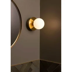 Globen Lighting Væg- Og Spejllamper > væglampe ART DECO, messing/hvid Ø 16 cm IP44