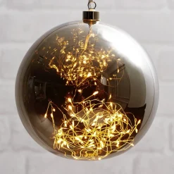 STAR TRADING Julepynt|Vinduesdekoration > Glow LED-dekokugle af glas, Ø 20 cm, røggrå
