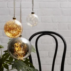 STAR TRADING Julepynt|Vinduesdekoration > Glow LED-dekokugle af glas, Ø 20 cm, røggrå