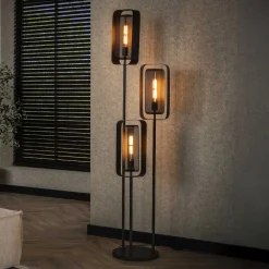 Gulvlamper ^ Zijlstra Gulvlampe Alma, 3 lyskilder, sort, metal, drejelig netskærm