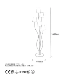 Opviq Gulvlamper > Gulvlampe Bonibon 13237 guldfarvet metal højde 160 cm 5 lyskilder.