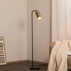 Opviq Gulvlamper|Gulvlamper > Gulvlampe Emek 4081, sort, skærm i antik guld