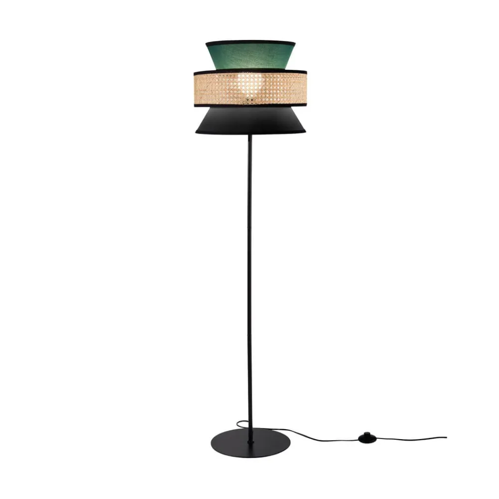 Gulvlamper ^ Luce Ambiente Design Gulvlampe Gazebo, grøn/sort/natur, 147 cm, stof/rattan