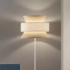 Gulvlamper|Gulvlamper ^ Luce Ambiente Design Gulvlampe Gazebo, natur/beige, højde 147 cm, rattan/stof