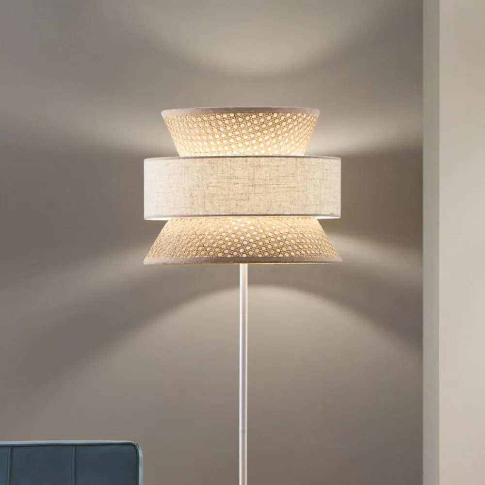 Gulvlamper|Gulvlamper ^ Luce Ambiente Design Gulvlampe Gazebo, natur/beige, højde 147 cm, rattan/stof
