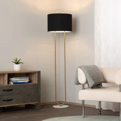 Avonni Gulvlamper|Gulvlamper > Gulvlampe LM-9112-1E, marmorfod, tekstilskærm