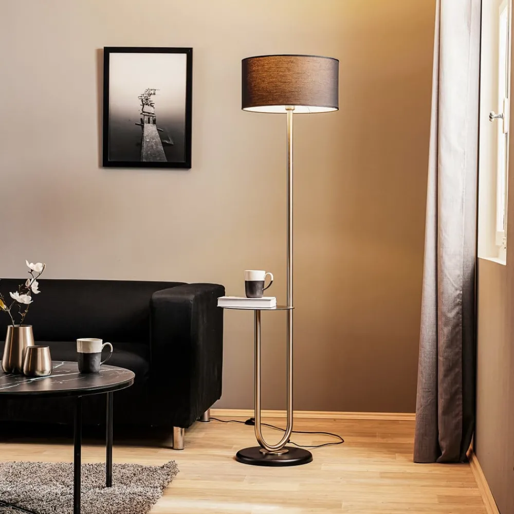 ONLI Gulvlamper > Gulvlampe Pongo med stofskærm og hylde