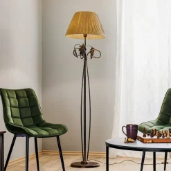 ONLI Gulvlamper > Gulvlampe Quercia, stofskærm og egeblade
