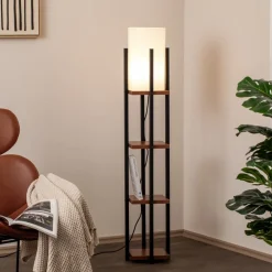 Gang|Gulvlamper ^ Opviq Gulvlampe Shelf, sort/kobber, stof, højde 130 cm, E27