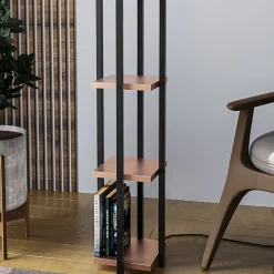 Gang|Gulvlamper ^ Opviq Gulvlampe Shelf, sort/kobber, stof, højde 130 cm, E27