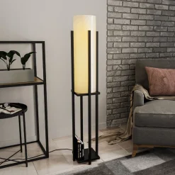 Gulvlamper ^ Opviq Gulvlampe 8125, sort/hvid, metal/lærred, højde 130 cm