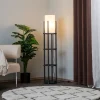 Opviq Gulvlamper > Gulvlampe 8111 sort, hylde, stofskærm hvid