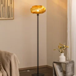 Domiluce Gulvlamper|Gulvlamper > Gulvlampe Vento, sort/guld, metal, Ø 40 cm, E27