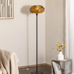 Domiluce Gulvlamper|Gulvlamper > Gulvlampe Vento, sort/guld, metal, Ø 40 cm, E27